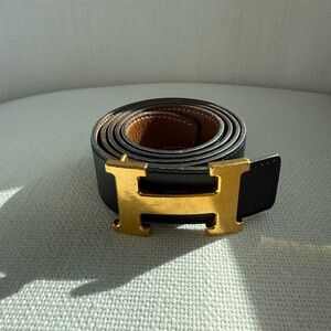 Hermès Constance Gold H Buckle Reversible Leather Belt 85 Black/Brown